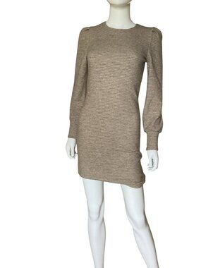 bb dakota knit the scene long sleeve sweater dress BB Dakota by Steve Madden The Knit Scene Long Puff Sleeve Crew Neck Mini Dress, Womens, XS, Heather Grey